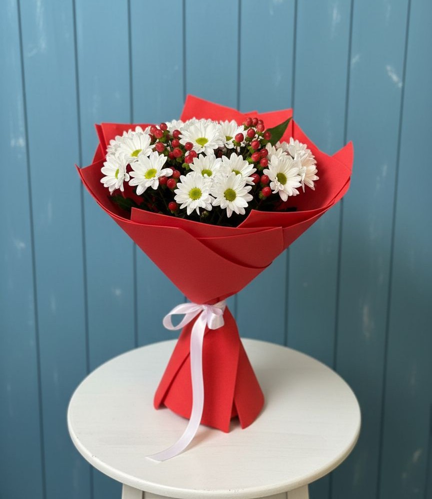 Букет цветов из: Хризантемы в Краснофарфорном