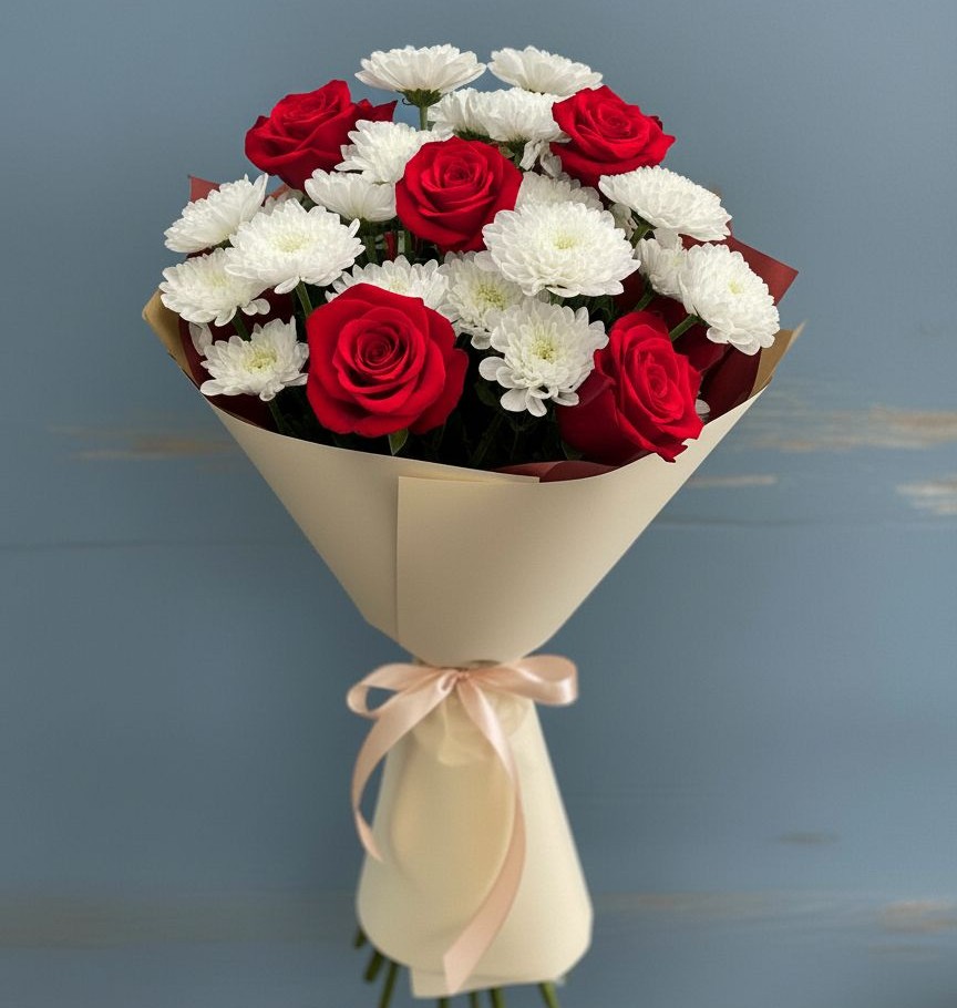 Букет цветов из: Розы и Хризантемы в Краснофарфорном