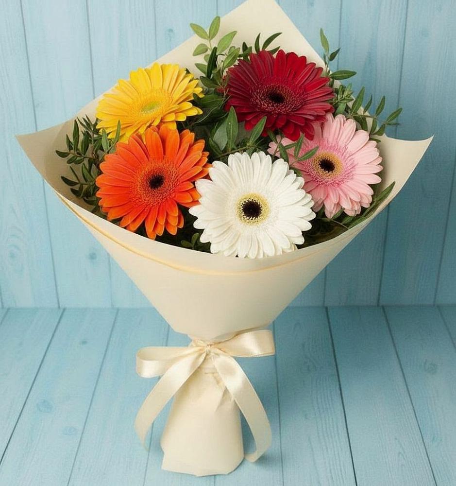 Букет цветов из: Герберы в Краснофарфорном