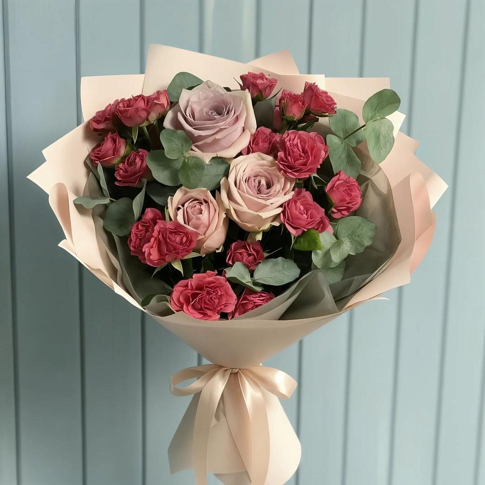 Букет цветов из: Гвоздики и Розы в Краснофарфорном