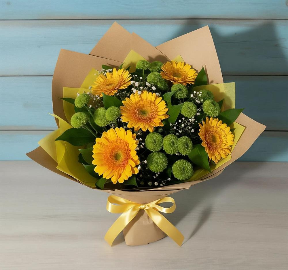 Букет цветов из: Герберы и Хризантемы в Краснофарфорном