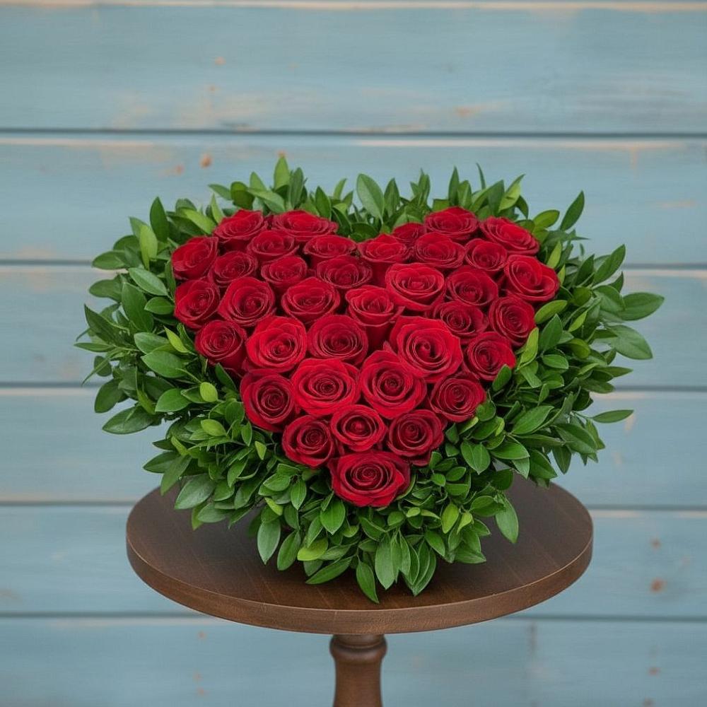 Цветочная композиция из Розы в виде сердца в Краснофарфорном