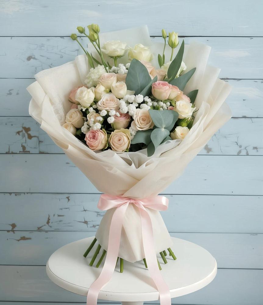 Букет цветов из: Розы и Лизиантусы в Краснофарфорном