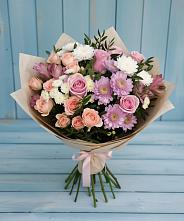 Букет цветов из:  Хризантемы, Розы и Альстромерии в Краснофарфорном