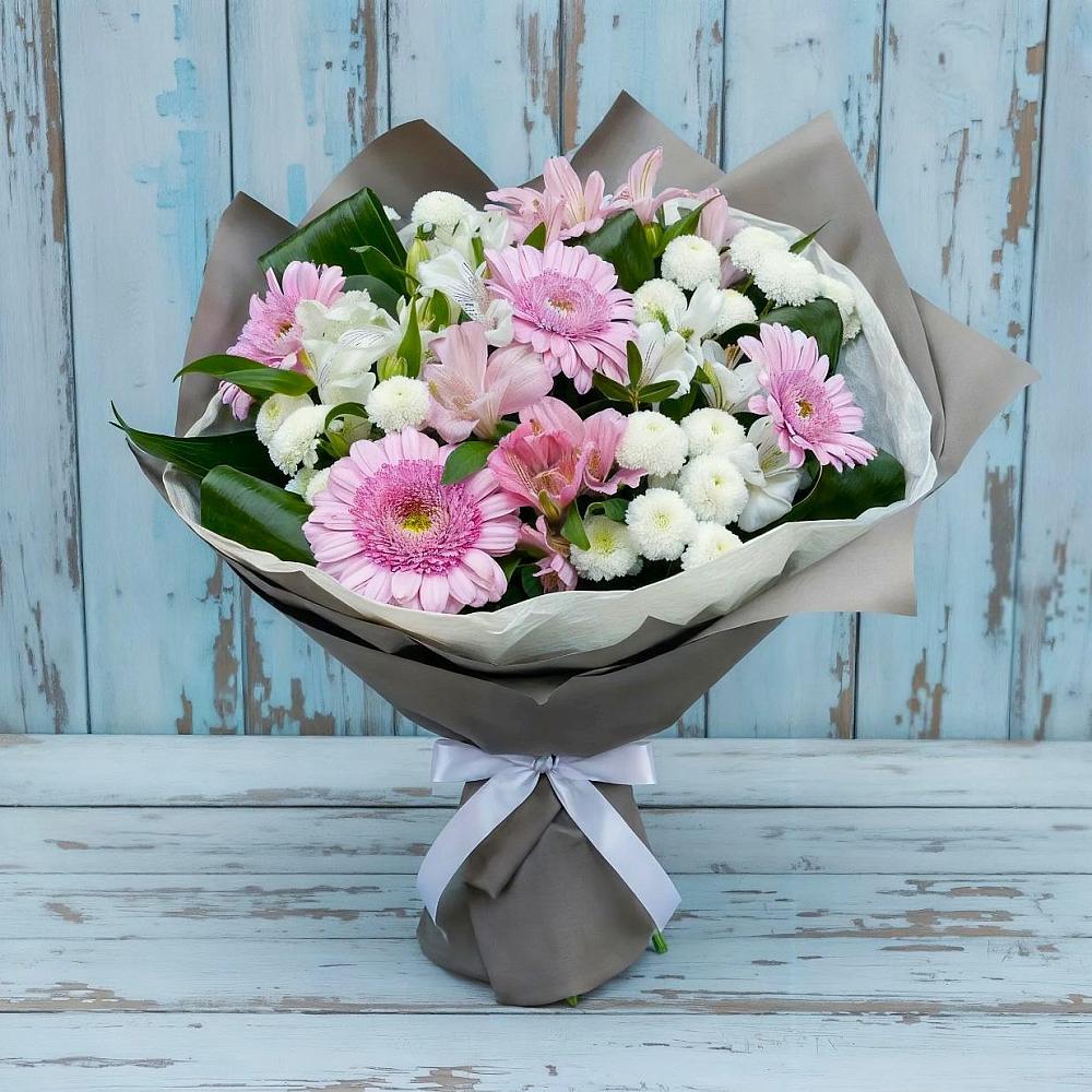 Букет цветов из: Герберы, Альстромерии и Хризантемы в Краснофарфорном