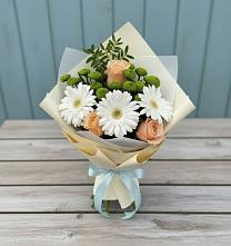 Букет цветов из:  Герберы, Розы и Хризантемы в Краснофарфорном
