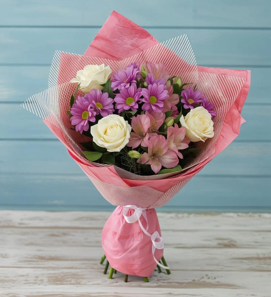 Букет цветов из: Герберы в Краснофарфорном