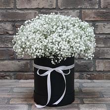 Цветочная композиция из Гипсофила в шляпной коробке в Краснофарфорном